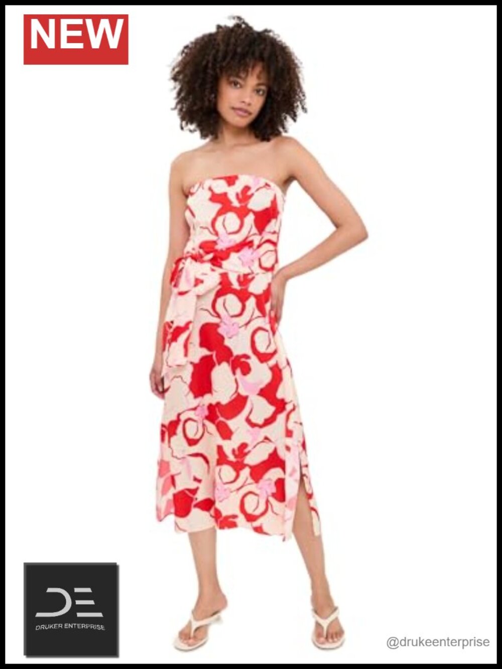 Midi Dress Strapless Sleeveless Satin with Self-Tie Bow Waist
